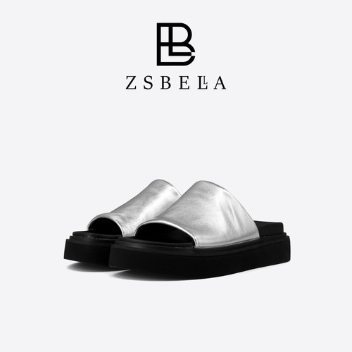 ZSBELLA羊皮革厚底凉拖女4.5cm增高夏季外穿防滑一字休闲拖鞋