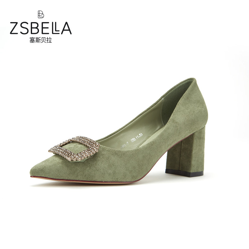 ZSBELLA塞斯贝拉粗跟单鞋女尖头浅口水钻法式小高跟鞋温柔风鞋子|ruв категории Женская обувь, низкий чистка - от Buy2taobao.com для оказания профессиональной услуги покупки агента Taobao