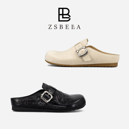 ZSBELLA牛皮勃肯半拖女3.5cm坡跟牛皮鞋垫外穿包头懒人穆勒拖鞋