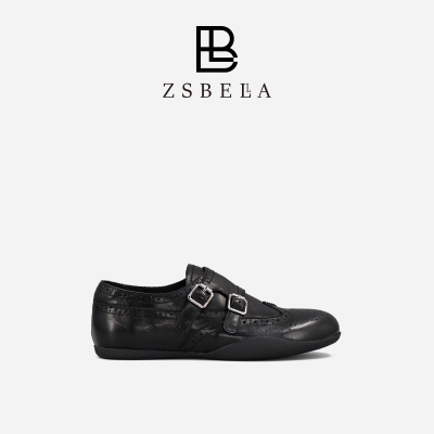 牛皮2cm玛丽珍鞋时尚浅口单鞋女复古平底懒人鞋女士圆头搭扣女鞋