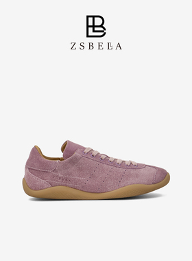 ZSBELLA牛反绒德训鞋女2026新2cm平底紫色复古阿甘鞋真皮休闲板鞋