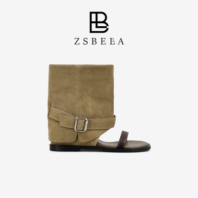 ZSBELLA赛斯贝拉【时髦精】牛反绒内增高罗马凉靴