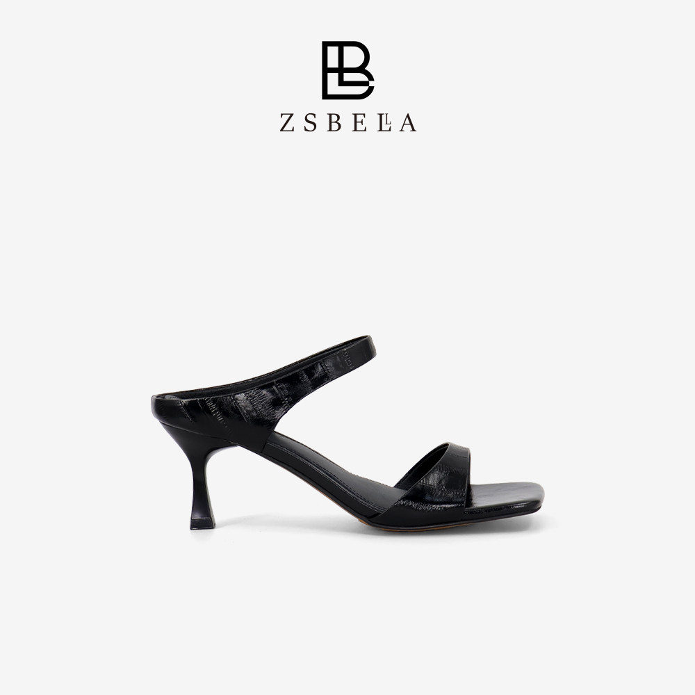 ZSBELLA牛皮细跟凉拖女7cm酒杯跟不累脚一字露趾气质高跟穆勒凉鞋