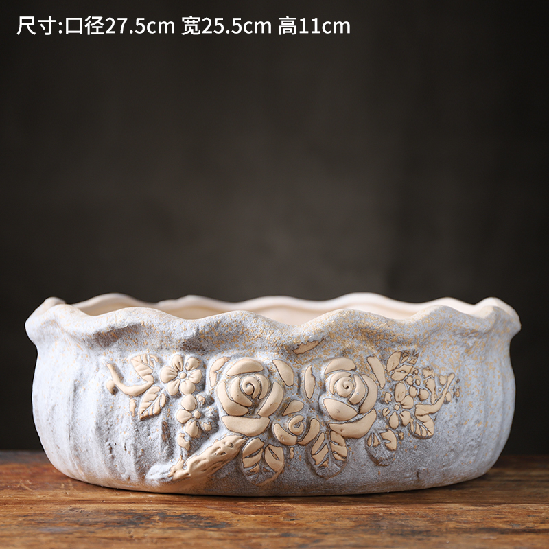 特大号拼盆粗陶透气多肉花盆大口径创意群生多肉植物陶瓷拼盆特价