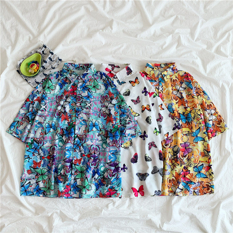 夏季2021新款韓版複古印花短袖襯衫寬松百搭小衆學生少女上衣ins在類目 女裝/女士精品, 襯衫中 - 來自Buy2taobao.com提供專業的淘寶代購服務