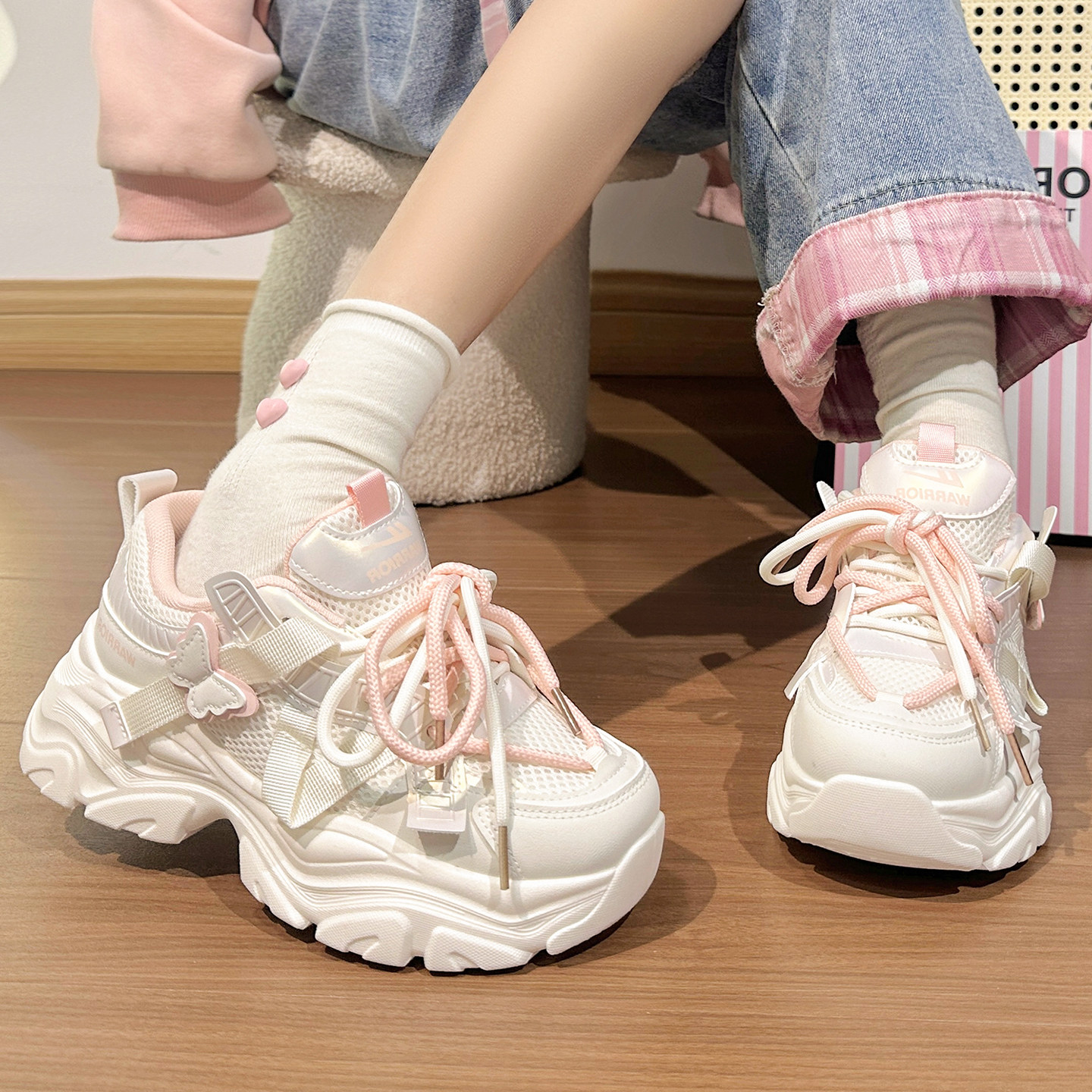 回力蝴蝶运动鞋女2026春季百搭网面老爹鞋子厚底轻便配裙子鞋子女,女鞋,时尚休闲鞋,淘宝优惠券,粉丝福利购,淘宝优惠卷