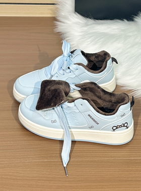 回力初中生刺绣KT猫加绒板鞋女2025新款厚底保暖二棉鞋户外运动鞋