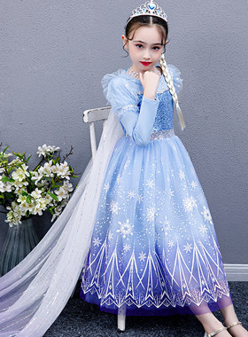 爱莎公主裙女童春夏新款冰雪奇缘艾莎连衣裙宝宝洋气生日礼演出服