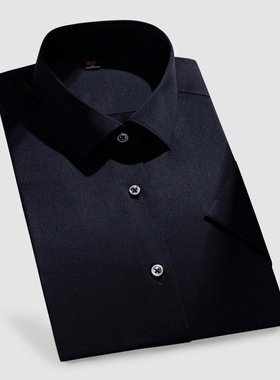 男装纯棉200支4股DP免烫全棉衬衣 夏天男士黑色短袖职业面试衬衫