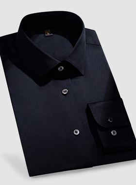 男士全棉200支4股DP免烫纯棉衬衫 男款领导老板参会长袖黑色衬衣