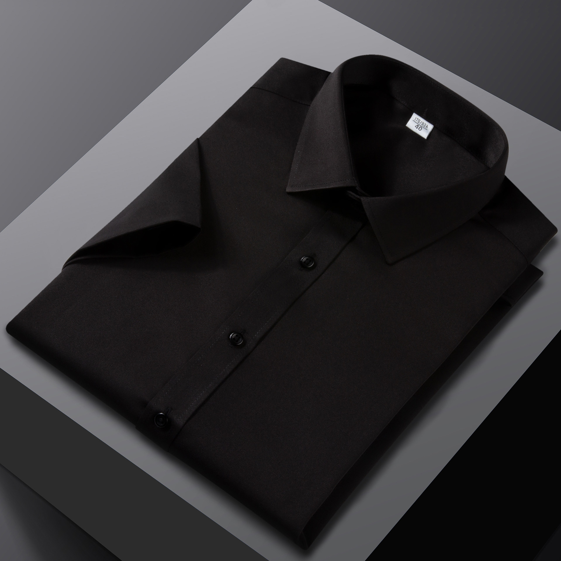 男士弹力免烫黑色工作服短袖衬衫