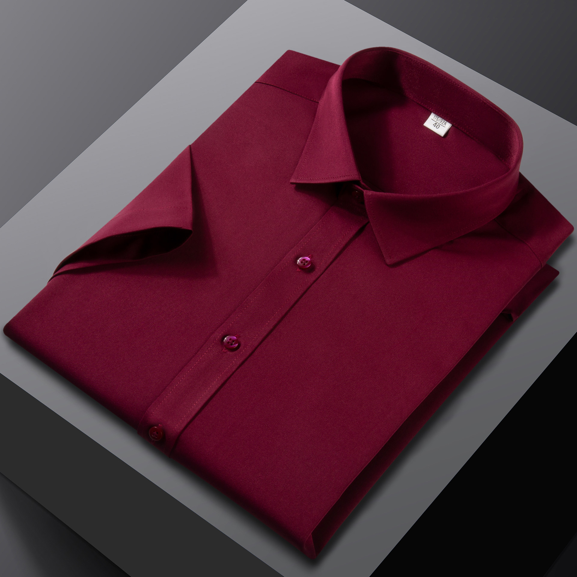 男士弹力免烫酒红色工作短袖衬衫