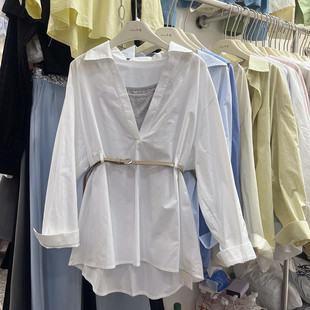 配腰带 2026十三行春季 撞色吊带背心两件套装 翻领前v衬衫 潮 新款