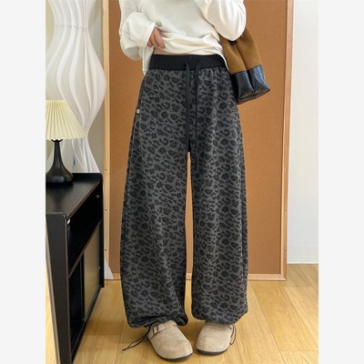 灰色洋气豹纹裤子女2025
