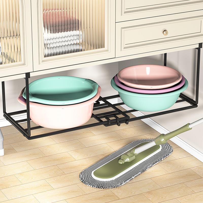 浴室可伸缩脸盆架卫生间免打孔柜下收纳架子厕所洗漱台洗脸盆挂架