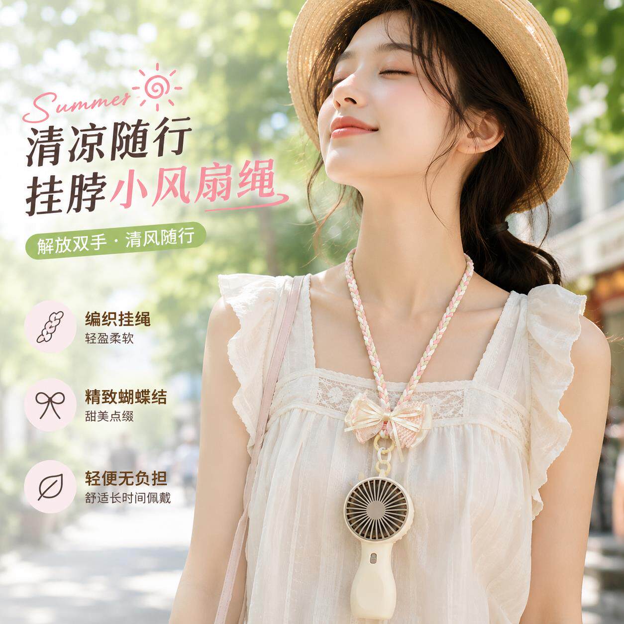 小风扇挂颈绳子结实耐磨手机挂绳女精致高级感学生卡套通用防丢绳