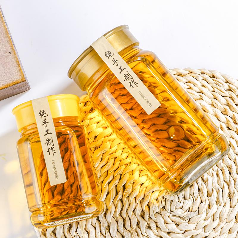 八角蜂蜜瓶子玻璃瓶加厚1斤2斤装酱菜果酱瓶带盖子食品密封储物罐