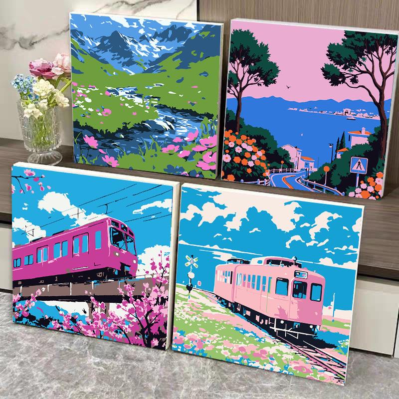荷花九鱼图diy数字油画手工涂色油彩画寓意富贵吉祥如意年年有余