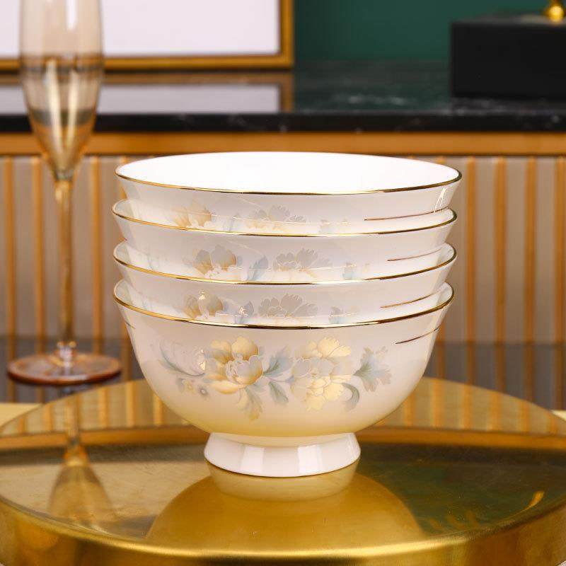 家用陶瓷碗吃饭碗天鹅湖餐具欧式创意金边米饭碗汤面碗套装碗包邮