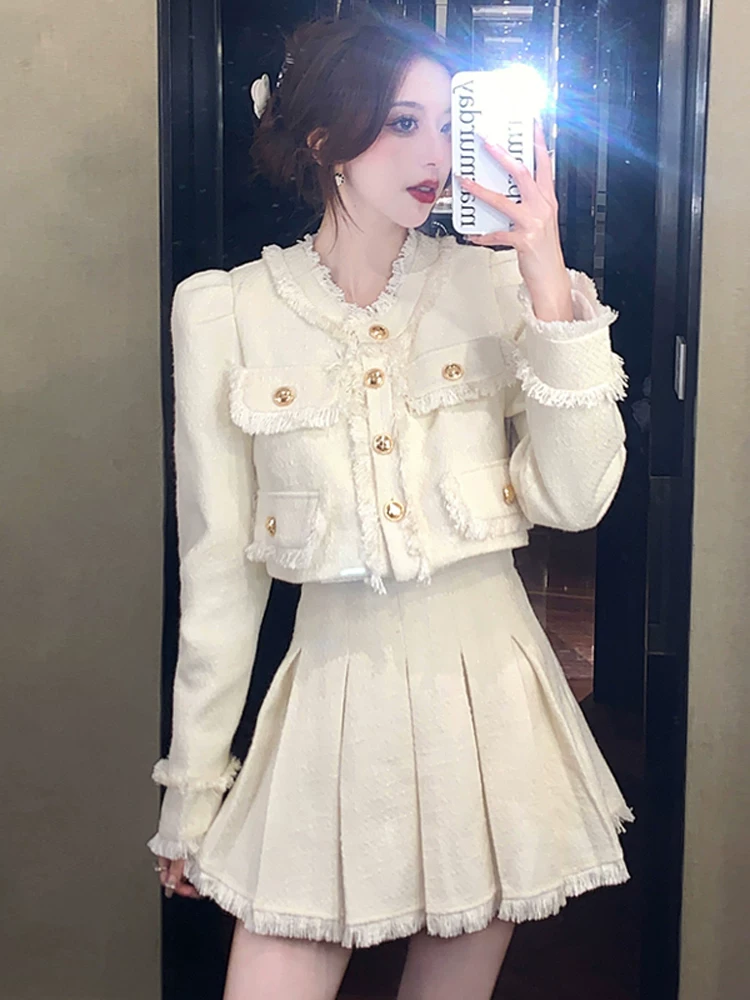 Короткий костюм, юбка, демисезонный набор, французский стиль, стиль Chanel