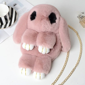 装 死垂耳包仿獭兔毛兔子包单肩双肩斜挎女毛绒可爱链条休闲手机包