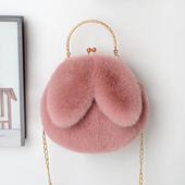 兔耳朵仿獭兔毛手提毛绒链条包女士手机包可爱休闲单肩斜挎豆豆包