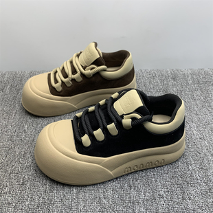 撤柜断码处理厚底丑萌面包鞋女2025秋冬新款绒面大头增高休闲板鞋