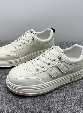 撤柜断码处理小白鞋女真皮春夏季一脚瞪女鞋软底免系带皮面休闲鞋