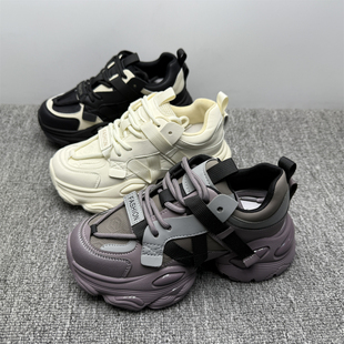 跑步休闲运动鞋 显脚小时尚 女2025新款 商场撤柜处理厚底真皮老爹鞋