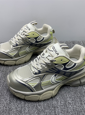 撤柜处理厚底网面透气老爹鞋女2025新款真皮显脚小运动休闲跑步鞋