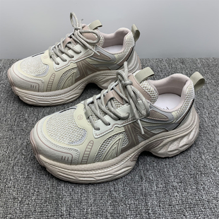 潮网面透气休闲跑步运动鞋 专柜撤柜处理真皮厚底老爹鞋 女2026新款