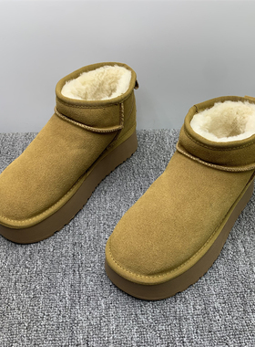 撤柜真皮厚底4cm羊毛棉鞋女2025款冬加绒保暖外穿防滑耐磨雪地靴