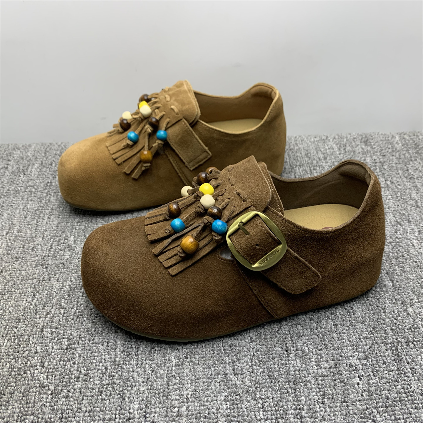 商场撤柜处理磨砂牛皮内增高博肯鞋女2025新款复古流苏懒人豆豆鞋,女鞋,勃肯鞋/软木鞋,淘宝优惠券,粉丝福利购,淘宝优惠卷