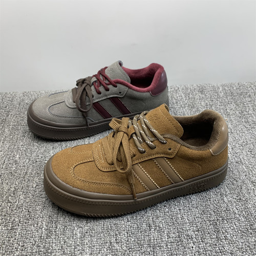 撤柜处理加绒真皮德迅鞋女2025冬季新款复古百搭休闲阿甘德迅板鞋