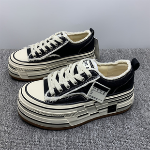 帆布鞋 厚底新款 处理3839码 时尚 小个子透气休闲板鞋 女2026春季 断码