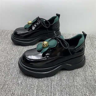 品牌撤柜里外真皮英伦风小皮鞋女2025秋季新款系带厚底增高乐福鞋