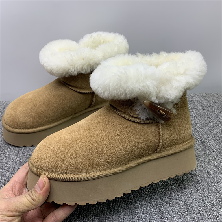 断码处理真皮防滑雪地靴女2025冬季新款厚底皮毛一体加厚保暖棉鞋