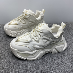 真皮圆头系带小个子运动鞋 女春秋新款 厚底增高老爹鞋 撤柜处理37码