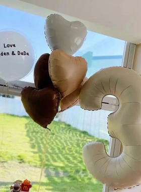 32寸焦糖色数字气球铝膜大号儿童宝宝周岁生日装饰场景布置汽球