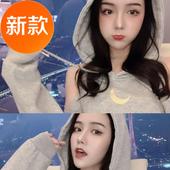 街头潮人欧美风上衣 运q动套头衫 露肩长袖 卫衣女戴带帽子遮臀中款