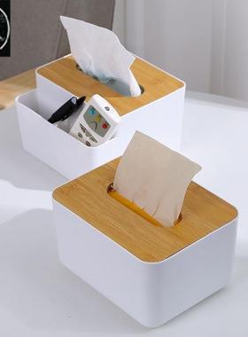 tissue box room paper storage napkin holder 收纳竹盖纸巾盒
