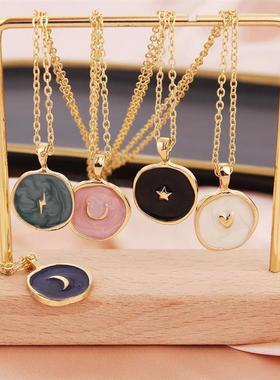 Colorful Moon Star Lightning Pendant Necklaces For Women Gir