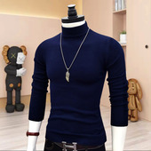 男士 毛衣青年纯色百搭酷 简约大方保暖修身 半高领针织打底衫 秋冬季