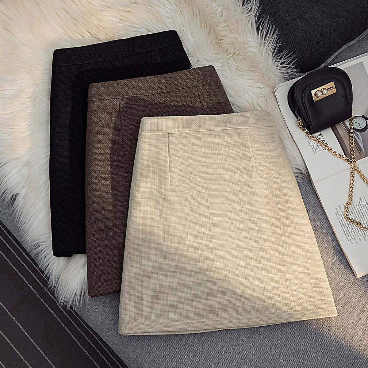 加厚秋冬复古毛呢包臀半身裙女2025新款显瘦高腰小个a字ins短裙子,女装/女士精品,半身裙,淘宝优惠券,粉丝福利购,淘宝优惠卷