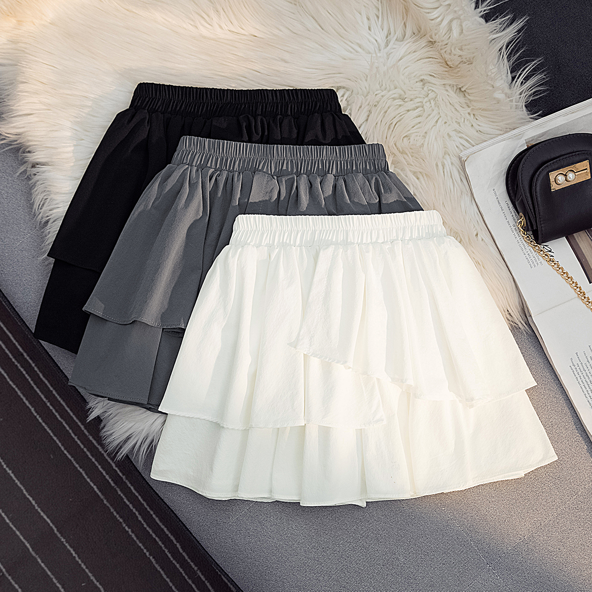 白色雪纺垂感不规则辣妹半身裙女春夏显瘦高腰小个甜美a字短裙子