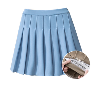 蓝色松紧腰百褶裙半身裙女春夏新款高腰小个a字甜辣学院jk短裙子