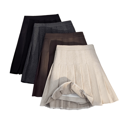 三述短裙百褶裙学院风毛呢加厚