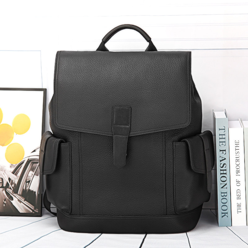 男士真皮双肩包大容量商务休闲牛皮背包黑色简约通勤出差旅行包