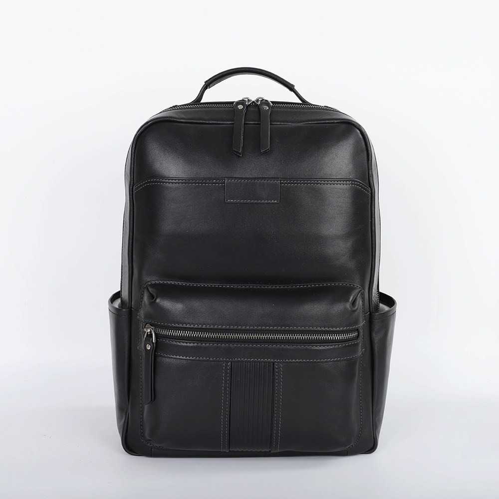 商务风真皮双肩包男士休闲大容量电脑包上班出差黑色头层牛皮背包