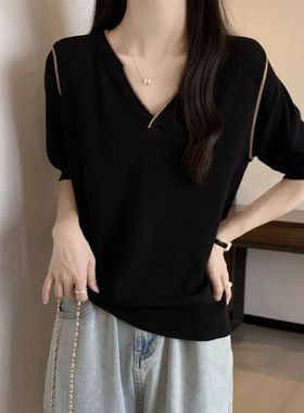 假两件小飞袖针织T恤女背心2025新款修身显瘦无袖打底短袖上衣t恤